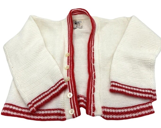 Vintage Penney’s Toddler Cardigan Size 3 White Red Stripe Orlon Acrylic