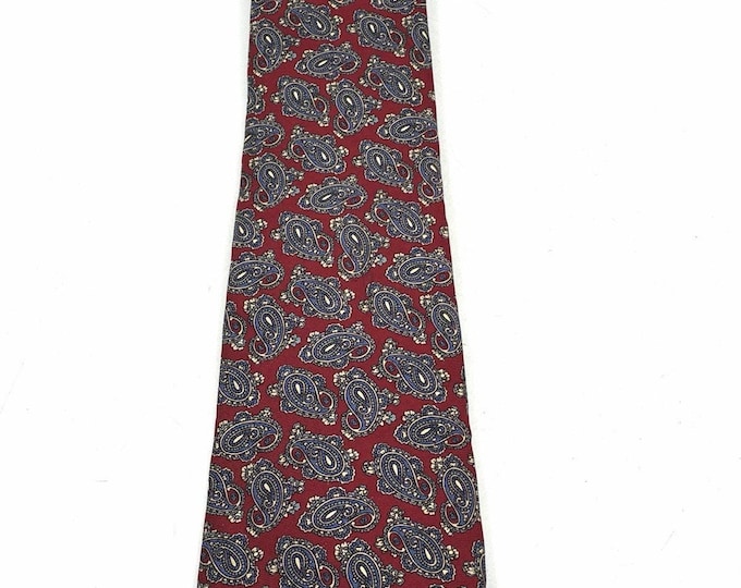 Christian Dior Vintage Silk Paisley Tie Burgundy Blue Made in USA Italy Fabric