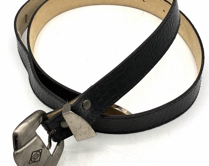 SOTA State of the Art Black Croc Embossed Belt Sculptural Buckle 30-34 Sz 11/12