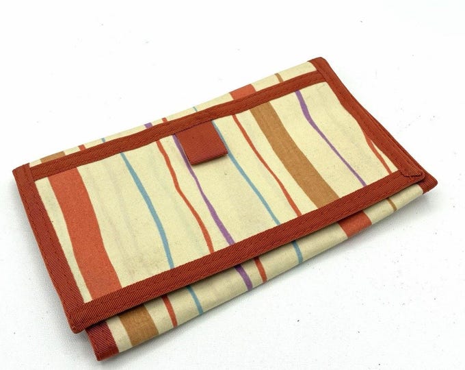 Vintage Sunshine Works Striped Fabric Trifold Wallet, Colorful Retro Organizer