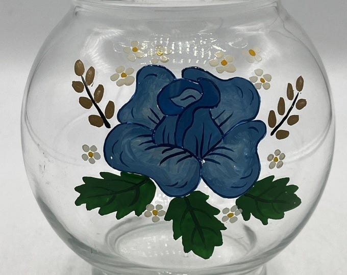 Vtg Mcm Glass bowls Ruffled top Rim 5” Floral Hand Painted Vase Candle Holder