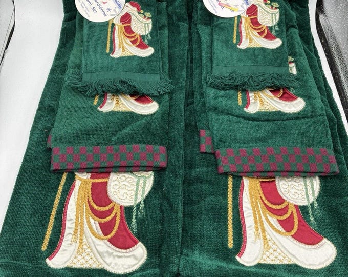 Vintage Sears New Traditions Christmas Santa Towels 2 NOS 3pc Sets Taiwan