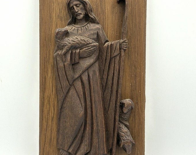 Vintage Gifts of Leather Good Shepherd Jesus Lamb Religious Wall Plaque 13.5”