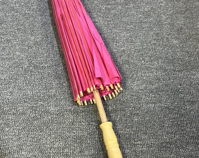 Pink Paper Bamboo Vintage Parasol Umbrella Decorative Traditional Asian Style