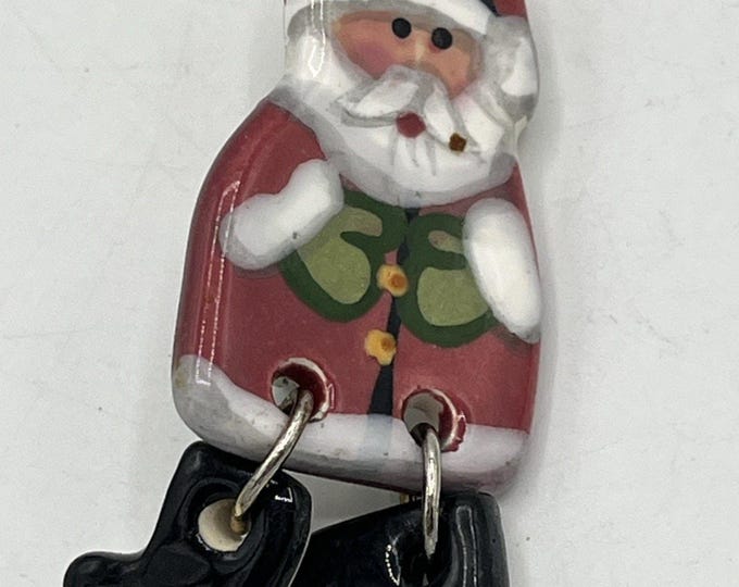 Vintage Handmade Ceramic 2” Dangle Leg Santa Brooch Pin Hand Painted