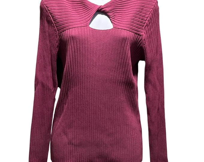 Calvin Klein Ribbed Sweater • Orchid Purple Keyhole Neck • Women’s M