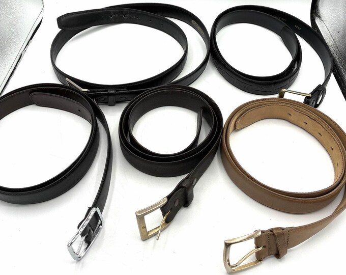 Lot 5 Mens Belts Size 44 Black Brown Tan Leather Dress Casual Vintage