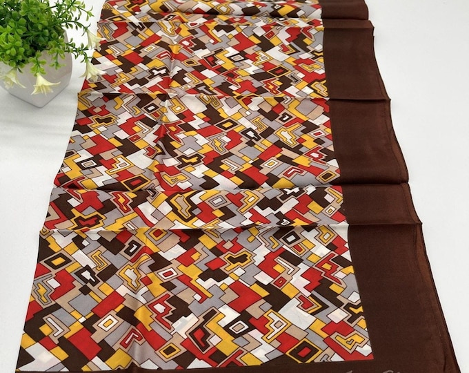 Vintage Jean Ete Brown White Red Retro 26” Square Scarf Women's Hair Head Wrap