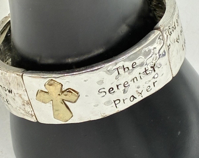 Serenity Prayer Stretch Bracelet Silver Tone Gold Cross Recovery Sobriety Gift