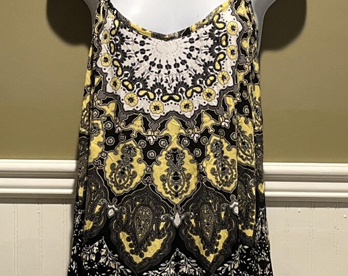 INC Racerback Fringe Hem Top – Colorful Yellow Black Boho Tank – Women’s XL
