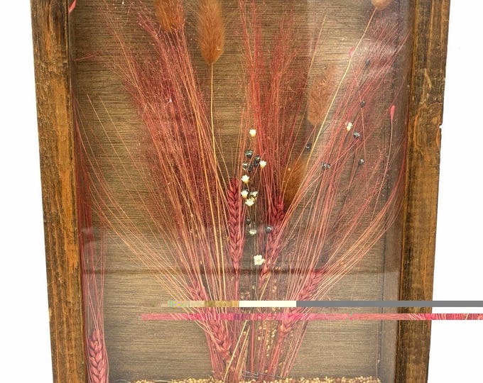 Vintage Dried Wheat Grain Shadow Box Wood Frame Rustic Farmhouse Wall Decor