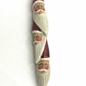 Vintage Style Stacked Santa Faces Christmas Ornament Rustic Folk Art 10.5”