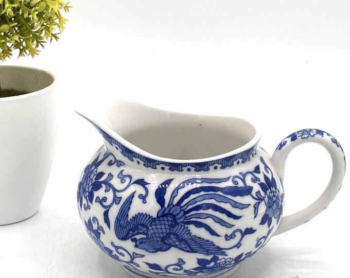 Noritake Blue Phoenix Creamer Blue White Japan Porcelain Cream Pitcher
