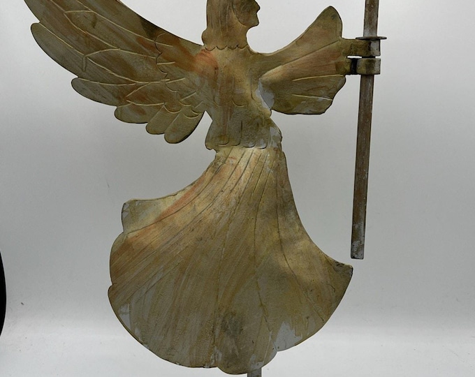 Tin Gold Tone Color 14” Heavy Metal Angel Candleholder