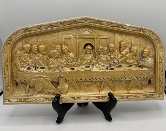 Vintage Chalkware 3D The Last Supper Raised Relief Jesus Wall Hanging 15” Wide