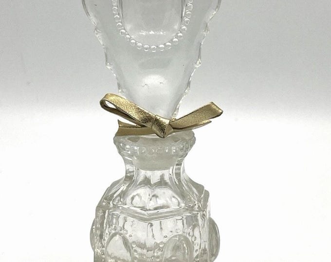 Vintage L.E. Smith Art Deco Beaded Cameo Glass Perfume Bottle w/ Stopper 7”