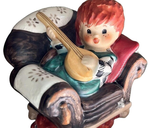 Vintage Goebel West Germany Boy Playing Banjo Armchair Figurine Redhead
