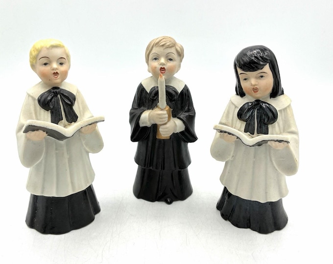 Vintage Japan Choir Children Figurines Set 3 Christmas Carolers Candle 5”