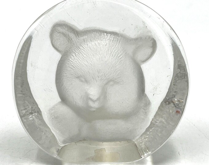 Zajecar 24% Lead Crystal Bear Cub Paperweight Yugoslavia Orig. Etched Glass