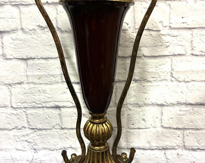 20” Large Gold Brown Decorative Urn Double Handle Hollywood Regency Decor
