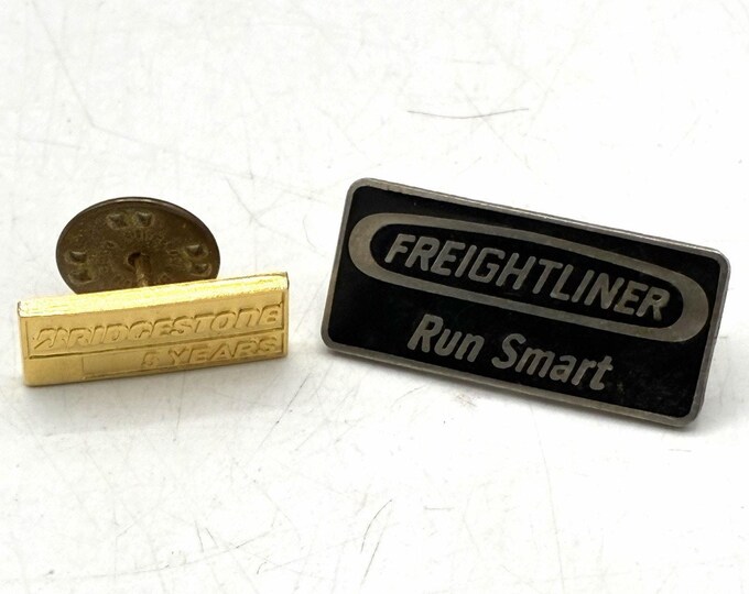Vintage Bridgestone 5 Years Freightliner Run Smart Employee Service Pin Lot of 2