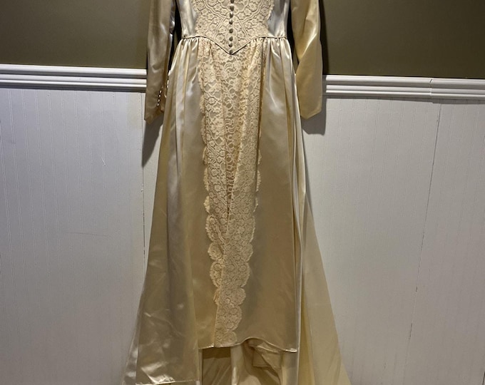 Vintage 1940s Miriam Originals New York Cream Wedding Dress Button Back Lace S?