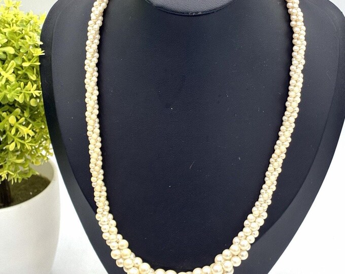 Vintage Torsade Faux Pearl Necklace Cluster Beaded 17 Inch Gold Tone