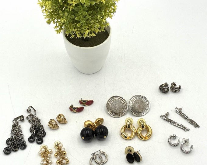 Vintage Earring Lot – Mixed Gold Silver Tone Clip & Post Rhinestone Costume Jewelry