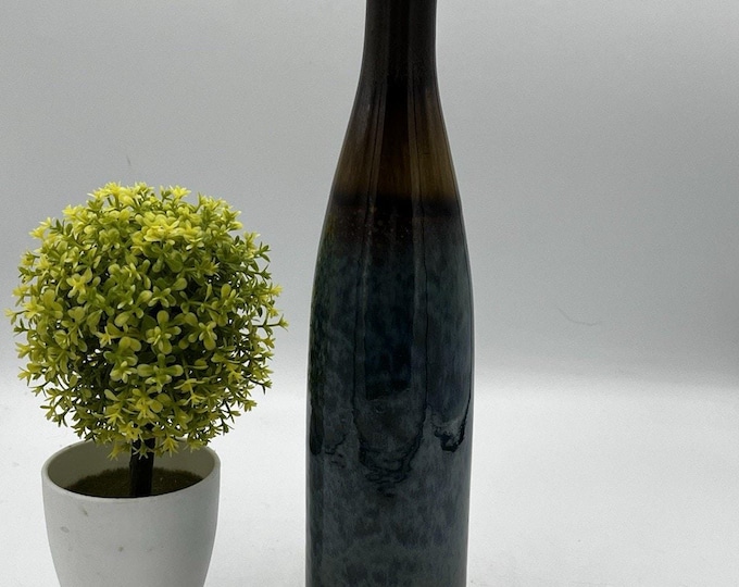 Vintage Drip Glaze Ceramic Bottle Vase Blue Brown Tall Slim 13" Art Pottery