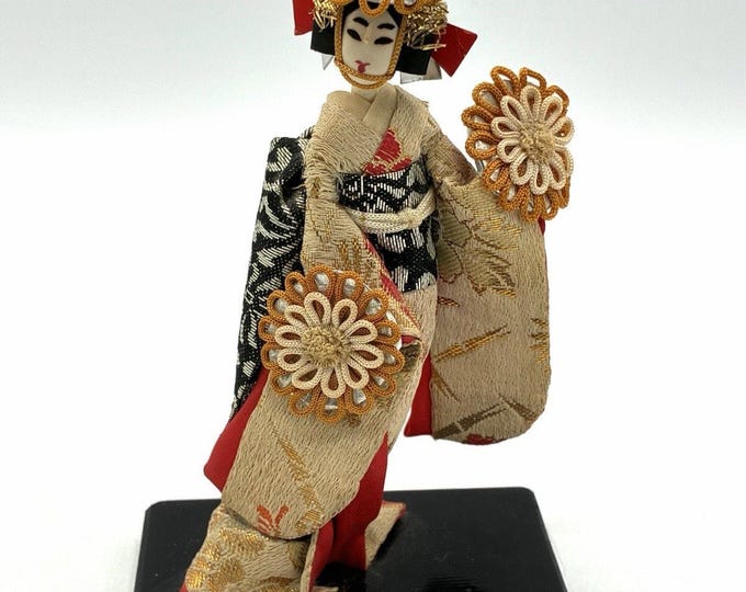 Vintage Japanese Silk Kimono Display Doll Geisha Figurine Flower Headdress