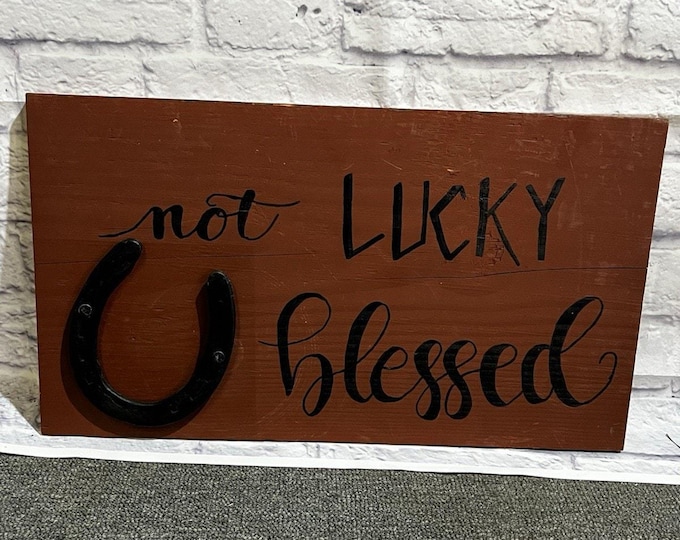 Handmade Rustic Farmhouse Sign w Real Horseshoe Not Lucky Blessed Western Decor