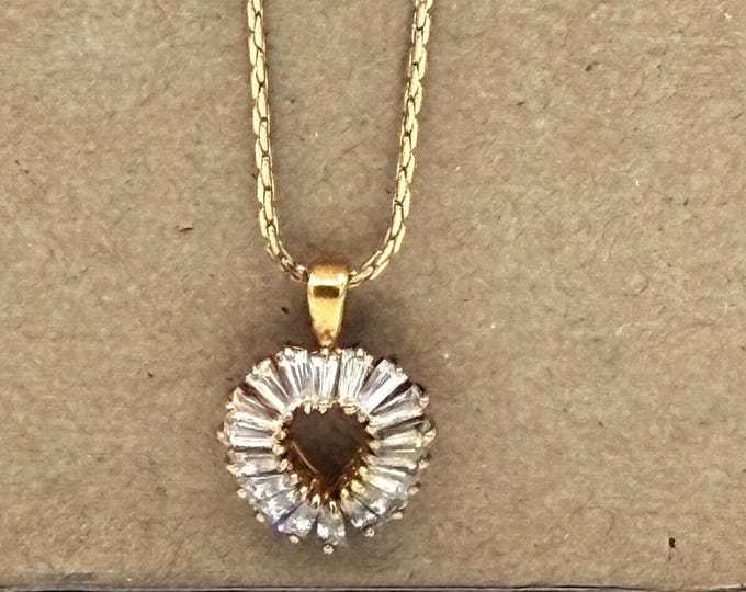 Vintage Avon Sterling Silver Gold Vermeil Open Heart Baguette Necklace