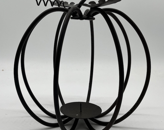 Wrought Iron Pumpkin Candle Holder – Tea Light Votive Stand Fall Harvest Decor 10"