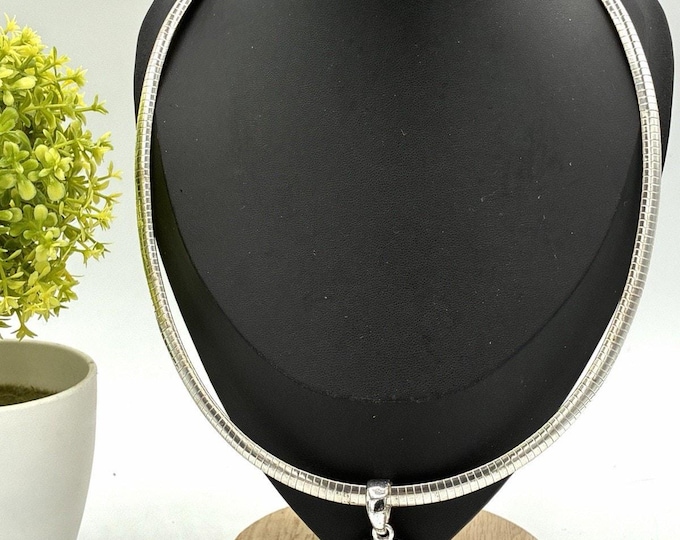 Black Pendant on Silver-Tone Omega Wire Choker Minimalist Necklace