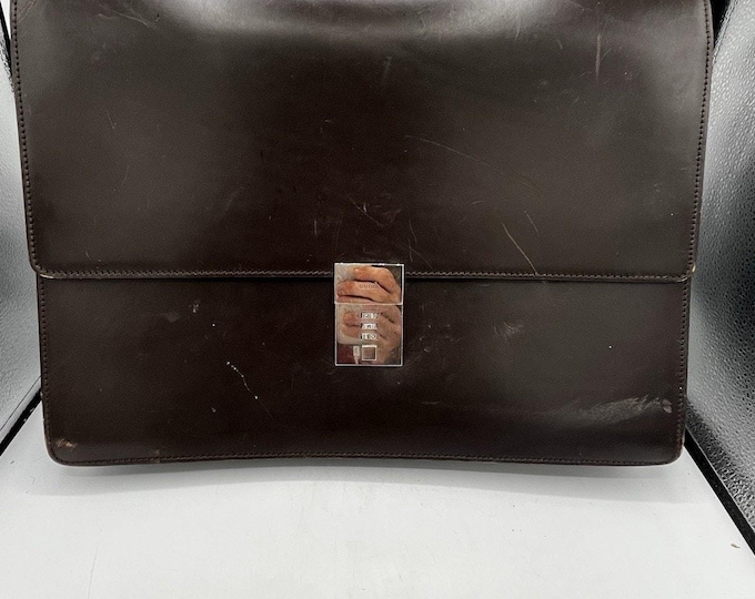 Vintage Gucci Dark Brown Leather Briefcase Combination Lock Made Italy AS IS