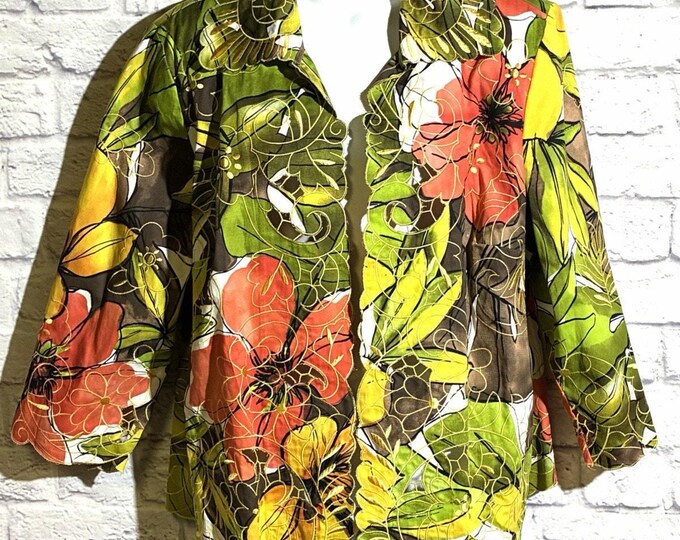 Theresa Renz Trenz Woman 1X Floral Cutwork Embroidered Jacket Artsy