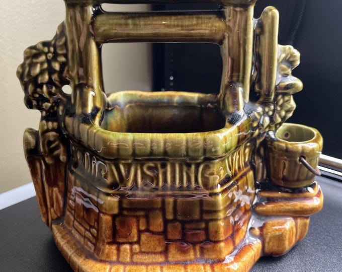 Vintage 1960’s McCoy Pottery 7" Oh Wishing Well Planter Gorgeous