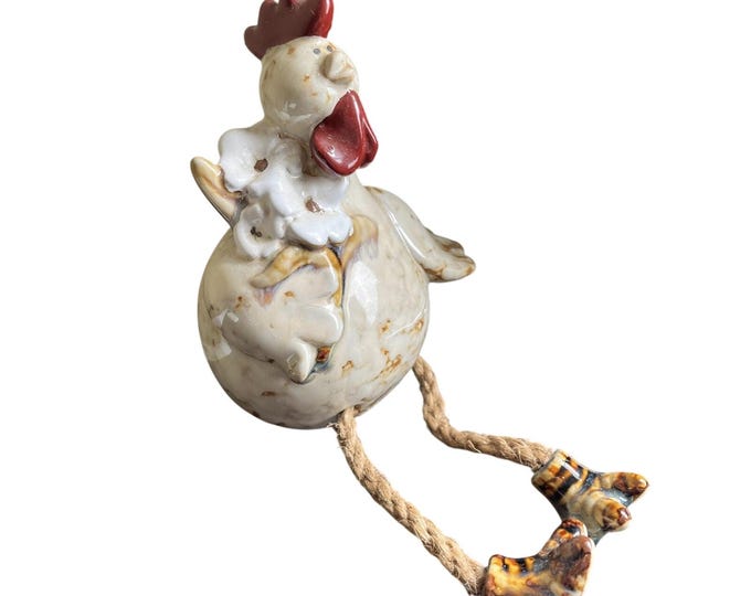 Vintage Ceramic Chicken Rooster W/ Dangling Legs Figurine 5" Tall Shelf Sitter