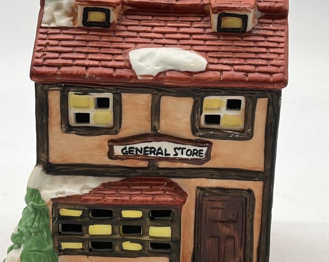 Americana Porcelain General Store – 1991 Illuminated Christmas Village (No Light)