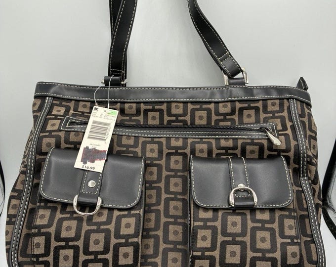 Attention Brown Geometric Jacquard Tote Bag NOS Kmart Tags Y2K Style 12x9