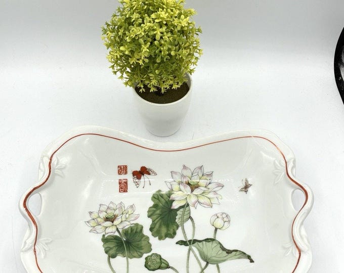 Tuscany Collection Lotus Tray – Japan Handled Serving Dish with Butterfly 12”