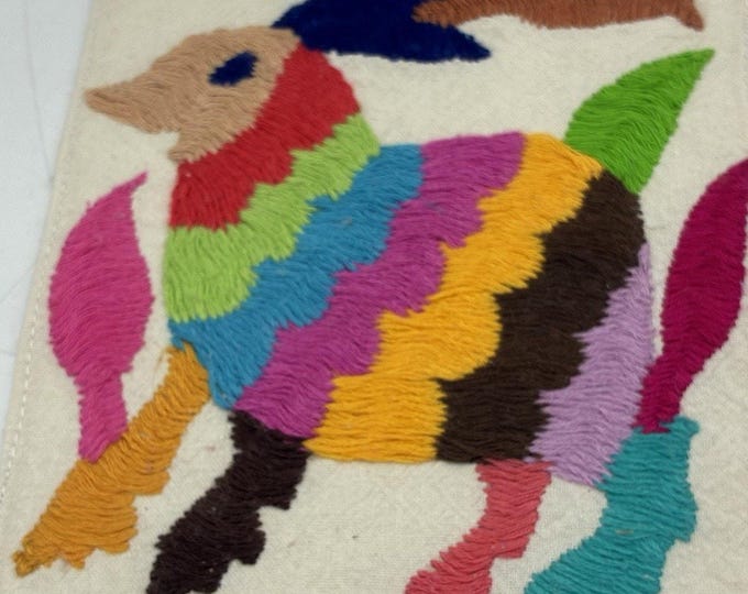 Vintage Otomi Tenango Hand Embroidered Rabbit Animal Textile 5”