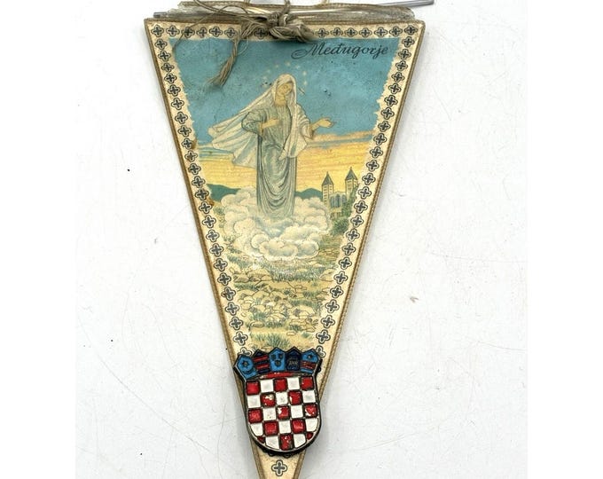 Vintage Medjugorje Pennant Banner Our Lady Croatian Coat of Arms Enamel Pin