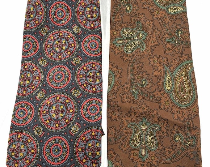 Lancer Neckwear Silk Tie Lot of 2 Vintage 1970s Wide Medallion Paisley