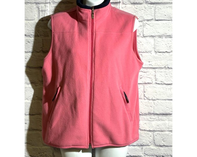 Ashworth Weather Systems Fleece Vest Pink Navy Medium Golf Preppy Zip 90s Vtg