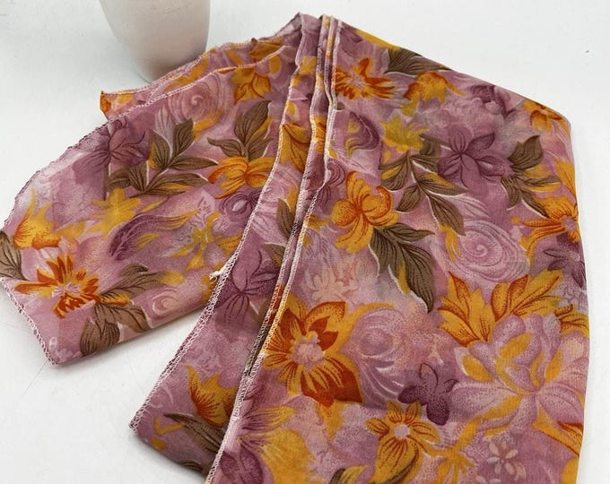 Pink Mauve Floral Tropical Sheer Scarf Wrap 13x80 Inch Boho Festival Y2K