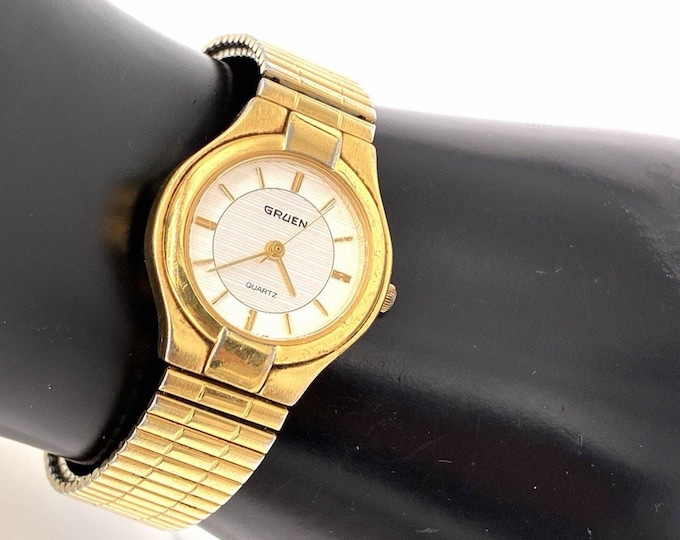 Vintage Gruen Since 1874 Ladies Quartz Watch Gold Tone Expansion Band Untested