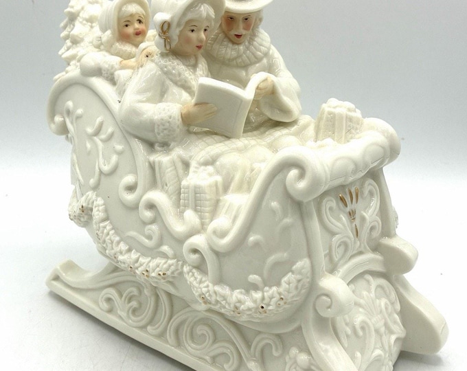 St. Nicholas Square Musical Christmas Sleigh Family Figurine White Jingle Bells