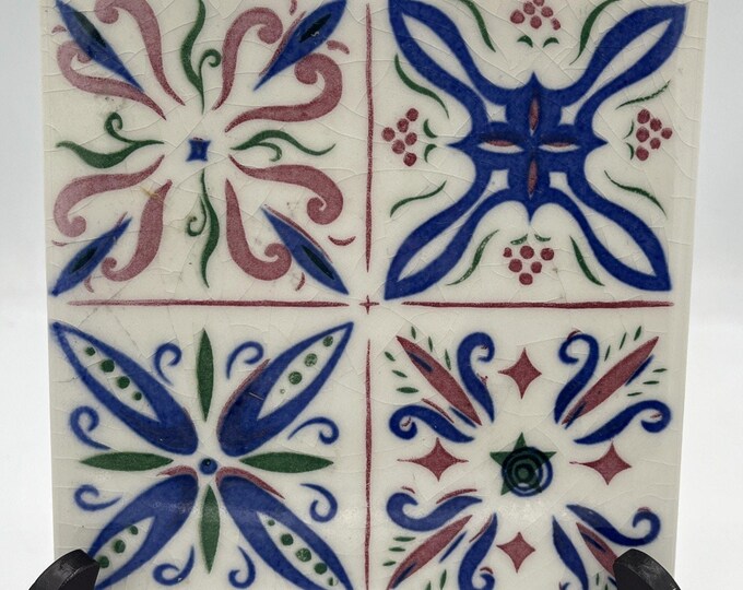 Vintage Talavera Spanish Tile – Azulejo Floral Majolica Decorative Ceramic Tile Art