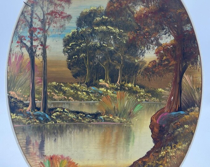 Vintage Hand‑Painted Landscape Plate – Signed Mid‑Century Modern Ceramic Art (13×10)